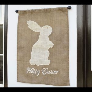 Pottery Barn Hippity-Hoppity Bunny Happy Easter Natural Linen Outdoor Flag 🐇